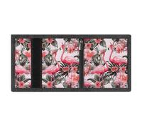 RLDOBOFE Flamingo Floral Printed Trifold Wallet Minimalist Mens Wallet with Key Hook 8 Card Slots Modern Stylish Polyester Security Wallets Fashion Slim Credit Card Holder Id Window
