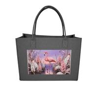 RLDOBOFE Flamingo Hyacinth Felt Tote Bag Reusable Foldable Grocery Bag Versatile Large Capacity Commuter Handbag, Dark Gray, One Size