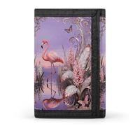 RLDOBOFE Flamingo Hyacinth Trifold Wallet Minimalist Mens Wallet with Key Hook 8 Card Slots Modern Stylish Polyester Security Wallets Fashion Slim Credit Card Holder Id Window