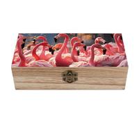 RLDOBOFE Flamingos Partying Wooden Keepsake Box with Lids Wood Storage Box with A Hinged Lid Decorative Boxes Table Large Rectangular Organizer Container for Jewelry Photos Craft