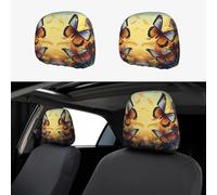 RLDOBOFE Flight Butterflies Car Headrest Cover 2 PCS, Funny Auto Front Seat Head Rest Protector, Universal Car Headrest Protector Elastic, Personalized Seat Cover Headrest Trim for Most Cars