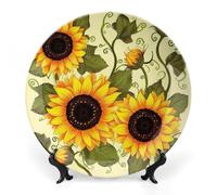 RLDOBOFE Floral Sunflower Decorative Plate Ceramic Display Plate with Stand Salad Plates Colorful Porcelain Dinner Dishes Dessert Appetizer Dishes for Kitchen Party Table Decor 10inch