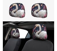 RLDOBOFE Floral Swan Car Headrest Cover 2 PCS, Funny Auto Front Seat Head Rest Protector, Universal Car Headrest Protector Elastic, Personalized Seat Cover Headrest Trim for Most Cars