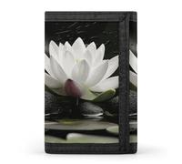RLDOBOFE Flower And Stones Trifold Wallet Minimalist Mens Wallet with Key Hook 8 Card Slots Modern Stylish Polyester Security Wallets Fashion Slim Credit Card Holder Id Window