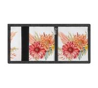 RLDOBOFE Flower Drawing Trifold Wallet Minimalist Mens Wallet with Key Hook 8 Card Slots Modern Stylish Polyester Security Wallets Fashion Slim Credit Card Holder Id Window