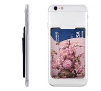 RLDOBOFE Flowering Plum Tree Phone Wallet, Stick On Card Holder for Back of Phone Case - Leather Cell Phone Card Wallet Sleeve Adhesive Phone Pocket - Compatible with Most Cell Phones