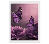 RLDOBOFE Flowers and Purple Butterfly Diamond Painting Kit for Adults Square 5D Diamond Art Kits for Beginners DIY Full Drill Diamonds Dots Painting Gem Arts Crafts Home Wall Decor Gift 12"x16"