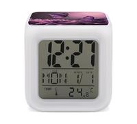 RLDOBOFE Flowers and Purple Butterfly Digital Alarm Clock with 7 Color Changing Wake Up Night Light with LED Temperature Date Display Battery Operated Gifts Room Decor for Home Bedroom