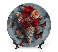 RLDOBOFE Flowers in Ice Cream Decorative Plate Ceramic Display Plate with Stand Salad Plates Colorful Porcelain Dinner Dishes Dessert Appetizer Dishes for Kitchen Party Table Decor 6inch