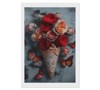 RLDOBOFE Flowers in Ice Cream Diamond Painting Kit for Adults Round 5d Diamond Art Kits for Beginners DIY Full Drill Diamonds Dots Painting Gem Arts Crafts Home Wall Decor Gift 8"x12"