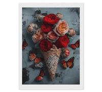 RLDOBOFE Flowers in Ice Cream Diamond Painting Kit for Adults Round 5d Diamond Art Kits for Beginners DIY Full Drill Diamonds Dots Painting Gem Arts Crafts Home Wall Decor Gift 12"x16"