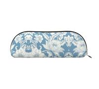 RLDOBOFE Flowers On Blue Background Pencil Pouch Leather,Small Pen Bags With Zipper For Pencils,Pens,Markers,Makeups,Change,Coins