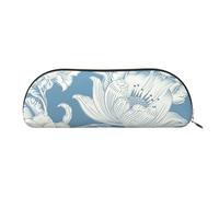 RLDOBOFE Flowers On Blue Background Pencil Pouch Leather,Small Pen Bags With Zipper For Pencils,Pens,Markers,Makeups,Change,Coins