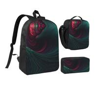 RLDOBOFE Flowing Lines Backpack Set 3 PCS - 17 Inch Laptop Backpack with Lunch Bag, Waterproof Daypack Insulated Lunch Box Large Capacity Coin Pouch Personalized Gift