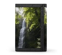 RLDOBOFE Forest Waterfall Scene Trifold Wallet Minimalist Mens Wallet with Key Hook 8 Card Slots Modern Stylish Polyester Security Wallets Fashion Slim Credit Card Holder Id Window