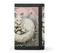 RLDOBOFE Fox Camellia Cluster Trifold Wallet Minimalist Mens Wallet with Key Hook 8 Card Slots Modern Stylish Polyester Security Wallets Fashion Slim Credit Card Holder Id Window