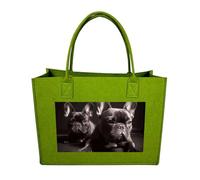 RLDOBOFE French Bulldog Felt Tote Bag Reusable Foldable Grocery Bag Versatile Large Capacity Commuter Handbag, Light Green, One Size