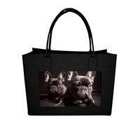 RLDOBOFE French Bulldog Felt Tote Bag Reusable Foldable Grocery Bag Versatile Large Capacity Commuter Handbag, Black, One Size