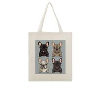 RLDOBOFE French Bulldog Print Canvas Tote Bag Reusable Grocery Bag Lightweight Shopping Cloth Bags with Long Handles Aesthetic Cute Shoulder Bags for Women Lady Casual Vacation