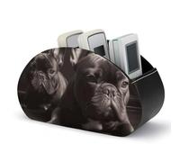 RLDOBOFE French Bulldog TV Remote Control Holder with 5 Compartments PU Leather Storage Container Caddy Desktop Organizer for Media Player Makeup Brush Pencil Glasses Office Supplies