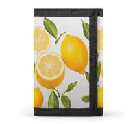 RLDOBOFE Fresh Lemon Trifold Wallet Minimalist Mens Wallet with Key Hook 8 Card Slots Modern Stylish Polyester Security Wallets Fashion Slim Credit Card Holder Id Window