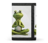 RLDOBOFE Frog Doing Yoga Trifold Wallet Minimalist Mens Wallet with Key Hook 8 Card Slots Modern Stylish Polyester Security Wallets Fashion Slim Credit Card Holder Id Window