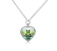 RLDOBOFE Frog in A Pond Pet Cremation Necklaces for Ashes Personalized Pet Ashes Jewelry Heart Shaped Urn Pendant Custom Memorial Funeral Keepsake for Loss Dogs Cats