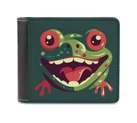 RLDOBOFE Frog with Mouth Open Wallet Passcase for Men, Extra Capacity Bifold Leather Wallets with ID Windows, Slim Stylish Wallet for Gift, Blocking Money Clip for Cards, Coin Pouch