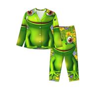 RLDOBOFE frog Womens Pajamas Set 2 Piece Long Sleeve Sleepwear Fashion Button Down Soft Pjs Lounge Set Black