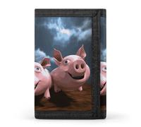 RLDOBOFE Funny 3D Piggies Trifold Wallet Minimalist Mens Wallet with Key Hook 8 Card Slots Modern Stylish Polyester Security Wallets Fashion Slim Credit Card Holder Id Window