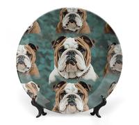 RLDOBOFE Funny English Bulldog Decorative Plate Round Salad Dessert Plate Porcelain Plates Ceramic Ornament Chinese Classical Art Decor for Display for Home Wall Dining Coffee Table 6inch