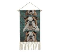 RLDOBOFE Funny English Bulldog Poster Hanging with Tassel Linen Cotton Scroll Wall Art Prints Wall Hanging Poster Decor with Wood Frame for Home Bedroom Living Room Office Play Room