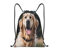 RLDOBOFE Funny Golden Retriever Drawstring Backpack Sports Gym Sackpack Waterproof Swim Bag Men Women Draw String Bag, Black, M