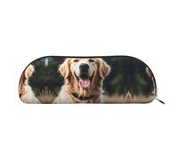 RLDOBOFE Funny Golden Retriever Pencil Pouch Leather,Small Pen Bags With Zipper For Pencils,Pens,Markers,Makeups,Change,Coins