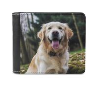 RLDOBOFE Funny Golden Retriever Wallet Passcase for Men, Extra Capacity Bifold Leather Wallets with ID Windows, Slim Stylish Wallet for Gift, Blocking Money Clip for Cards, Coin Pouch