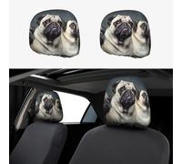 RLDOBOFE Funny Pug Dog Car Headrest Cover 2 PCS, Funny Auto Front Seat Head Rest Protector, Universal Car Headrest Protector Elastic, Personalized Seat Cover Headrest Trim for Most Cars