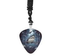 RLDOBOFE Funny Sharks Design Guitar Pick Necklace, Guitar Pick Holder Pendant for Women, Guitar Music Necklace for Men, Personalized Rock Music Necklace with Chain, Music Picks