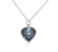 RLDOBOFE Funny Sharks Design Pet Cremation Necklaces for Ashes Personalized Pet Ashes Jewelry Heart Shaped Urn Pendant Custom Memorial Funeral Keepsake for Loss Dogs Cats