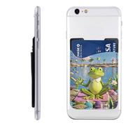 RLDOBOFE Funny Yoga Frog Phone Wallet, Stick On Card Holder for Back of Phone Case - Leather Cell Phone Card Wallet Sleeve Adhesive Phone Pocket - Compatible with Most Cell Phones