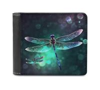 RLDOBOFE Galaxy Animal Dragonfly Wallet Passcase for Men, Extra Capacity Bifold Leather Wallets with ID Windows, Slim Stylish Wallet for Gift, Blocking Money Clip for Cards, Coin Pouch