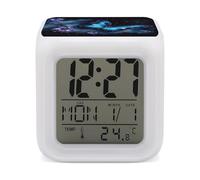 RLDOBOFE Galaxy Blue Butterfly Digital Alarm Clock with 7 Color Changing Wake Up Night Light with LED Temperature Date Display Battery Operated Gifts Room Decor for Home Bedroom