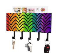 RLDOBOFE Gay Pride Rainbow Pattern Key Holder Wall Mount, Adhesive Key Rail Rack Hanger Holder Black with 5 Hooks, No Drill, Keys Chain Organizer for Living Room, Front Door, Hallway, Office