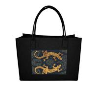 RLDOBOFE Gecko Lizards Felt Tote Bag Reusable Kitchen Grocery Bag Versatile Large Capacity Commuter Handbags, Black, One Size