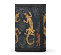 RLDOBOFE Gecko Lizards Trifold Wallet Minimalist Mens Wallet with Key Hook 8 Card Slots Modern Stylish Polyester Security Wallets Fashion Slim Credit Card Holder Id Window