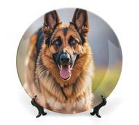 RLDOBOFE German Shepherd Dog Decorative Plate Ceramic Display Plate with Stand Salad Plates Colorful Porcelain Dinner Dishes Dessert Appetizer Dishes for Kitchen Party Table Decor 7inch