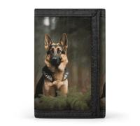 RLDOBOFE German Shepherd Trifold Wallet Minimalist Mens Wallet with Key Hook 8 Card Slots Modern Stylish Polyester Security Wallets Fashion Slim Credit Card Holder Id Window