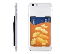 RLDOBOFE Ginkgo Leaf Art Phone Wallet, Stick On Card Holder for Back of Phone Case - Leather Cell Phone Card Wallet Sleeve Adhesive Phone Pocket - Compatible with Most Cell Phones