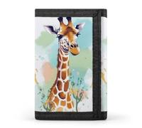 RLDOBOFE Giraffe Art Illustration Trifold Wallet Minimalist Mens Wallet with Key Hook 8 Card Slots Modern Stylish Polyester Security Wallets Fashion Slim Credit Card Holder Id Window