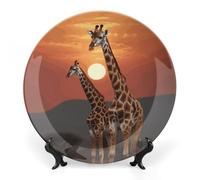 RLDOBOFE Giraffe at Sunset Decorative Plate Ceramic Display Plate with Stand Salad Plates Colorful Porcelain Dinner Dishes Dessert Appetizer Dishes for Kitchen Party Table Decor 10inch