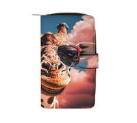 RLDOBOFE Giraffe Wearing Sunglasses PU Leather Long Wallet Travel Wallets